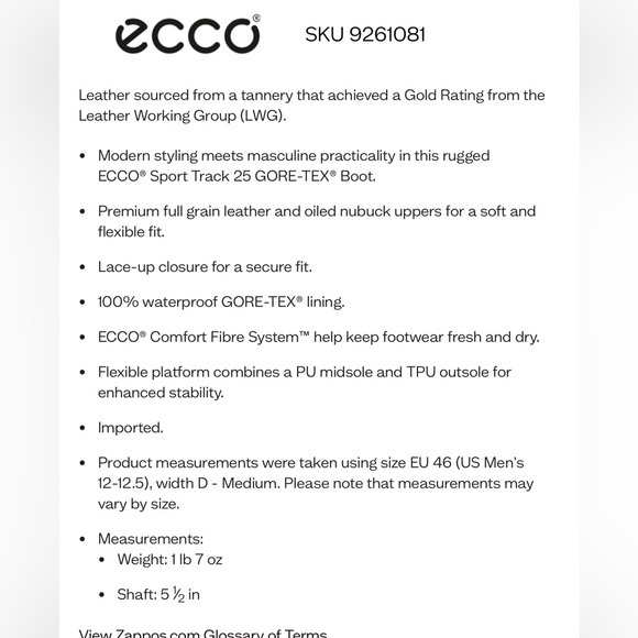 NEW $275 ECCO Men’s Track 25 Black leather GoreTec Hiking Boot size EU 42 US 8.5 - Picture 7 of 8